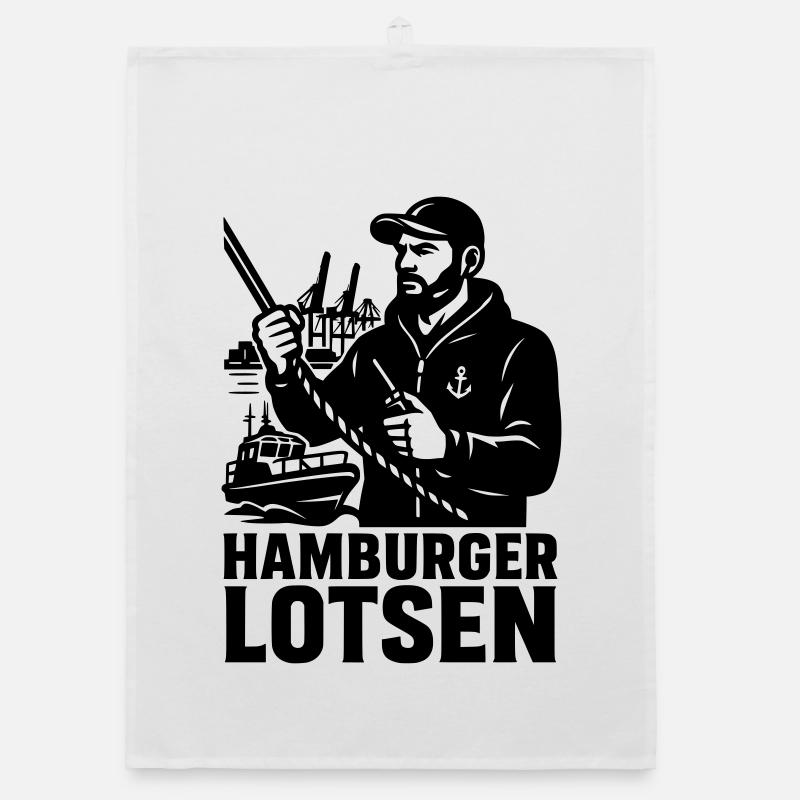 Hamburger Lotsen Hafen - Organic Geschirrtuch - Weiß