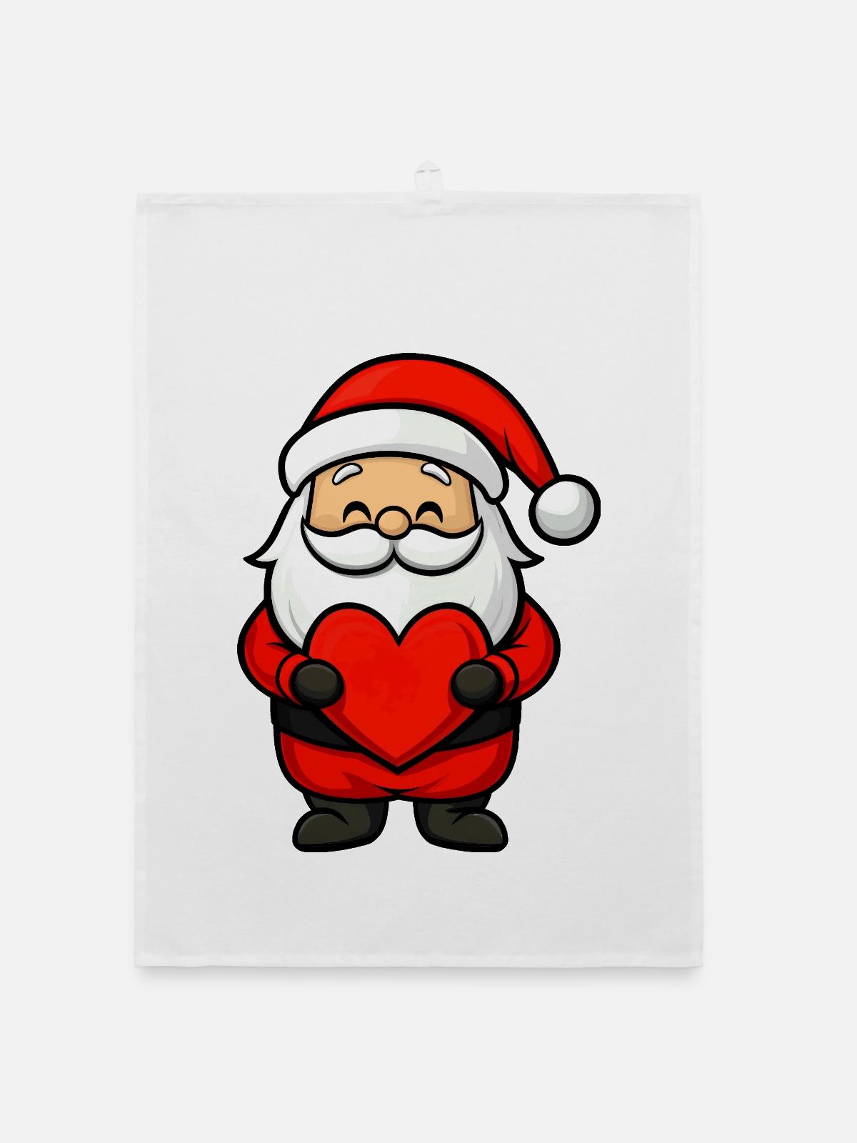 Weihnachtsmann mit Herz - Organic Geschirrtuch - Weiß - Vorne