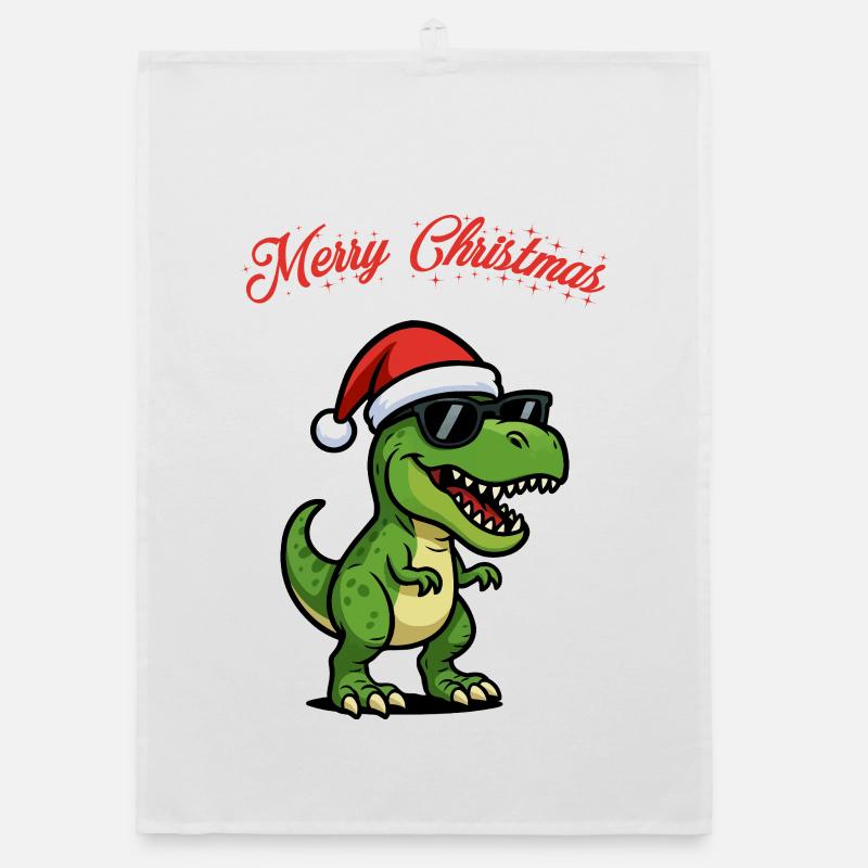Dino de Noël avec des lunettes de soleil Torchon bio