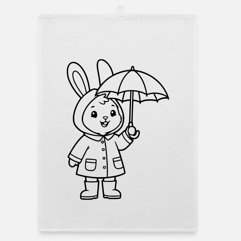 Cute Bunny Raincoat Umbrella Vector Organic dish towel
