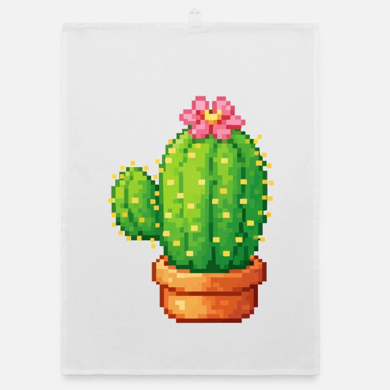 Pixel cactus with flower Organic dish towel