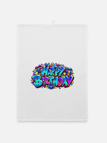 Frohes Chanukka-Graffiti: Das Geschenk, das leuchtet! - Organic Geschirrtuch - Weiß
