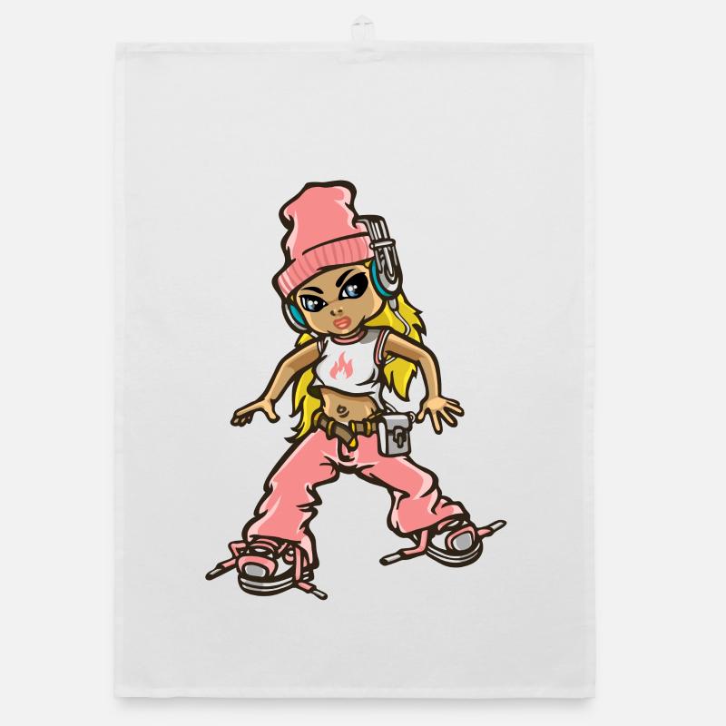 Hip Hop Mädchen in rosa - Organic Geschirrtuch - Weiß