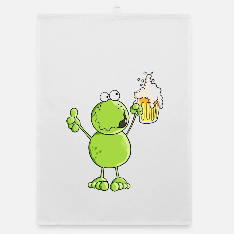 Frog with beer - alcohol - drink - comic Organic dish towel