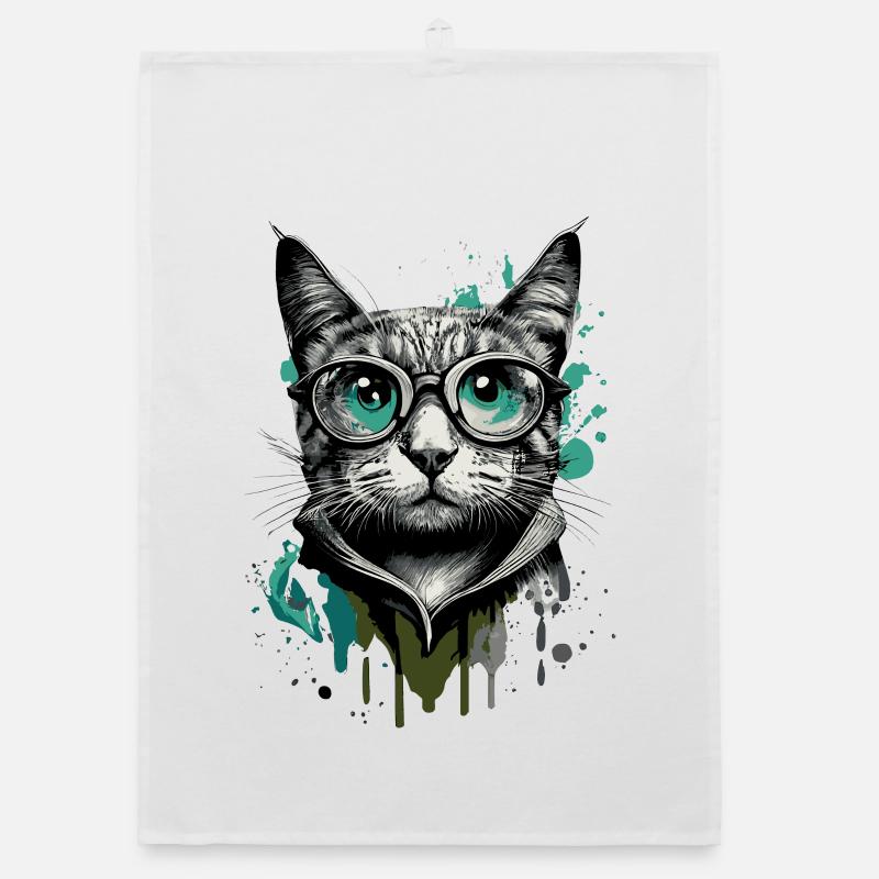 Katze mit Brille - Nerd Katze - Katzengesicht Organic Geschirrtuch