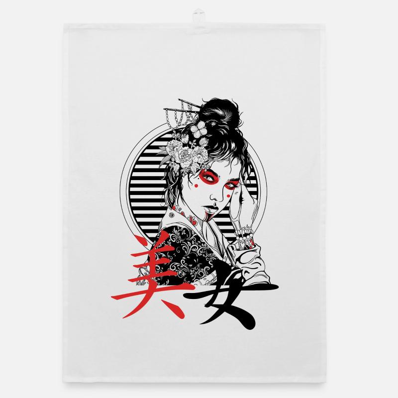Beauté florale noire et rouge - Torchon bio - blanc