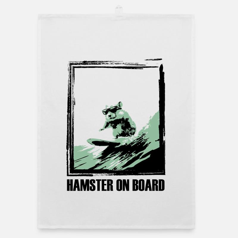 Hamster sur une planche de surf - Torchon bio - blanc