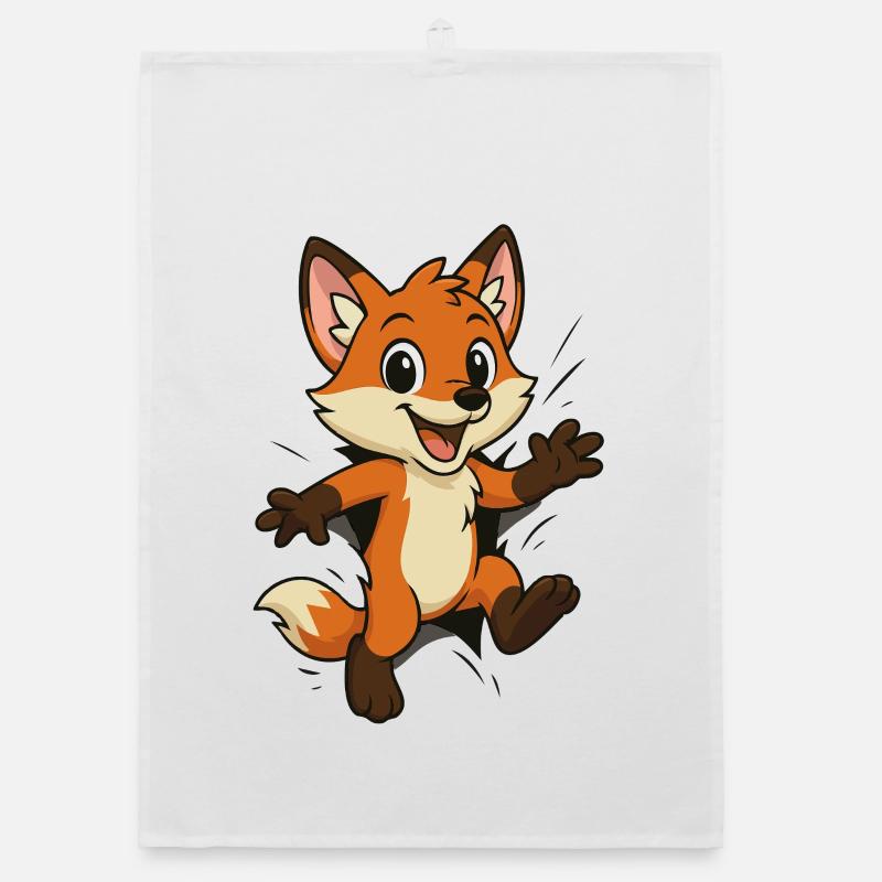 Cheerful Fox Jump Organic dish towel