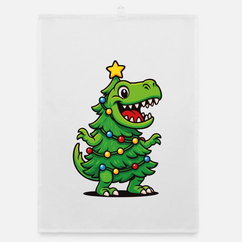 Tree-Rex – Jeu de mots rétro de Noël T-Rex Dino Torchon bio