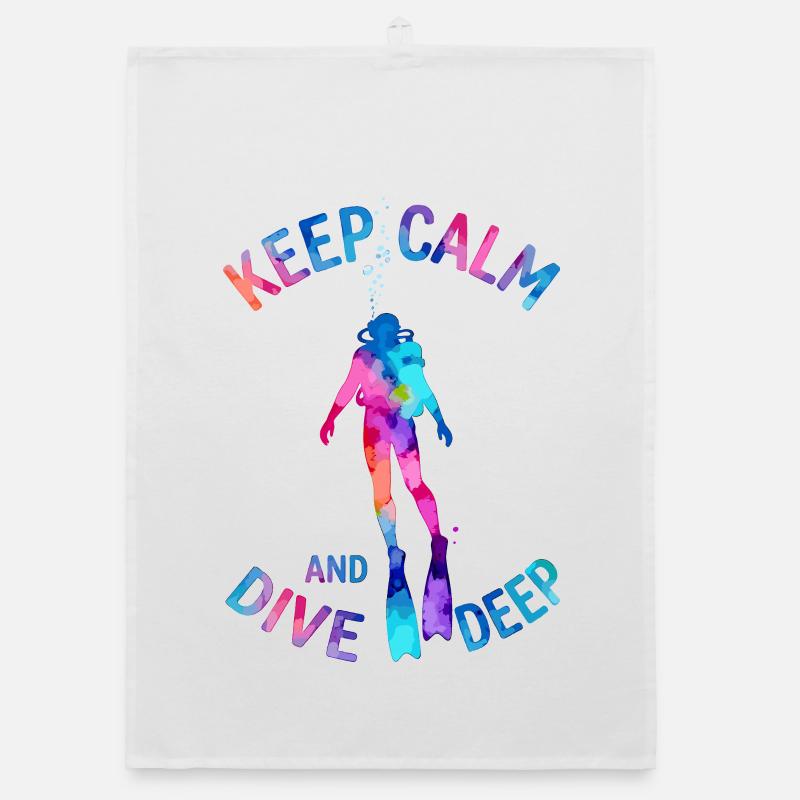 Keep Calm Dive Deep Bunter Taucher Organic Geschirrtuch