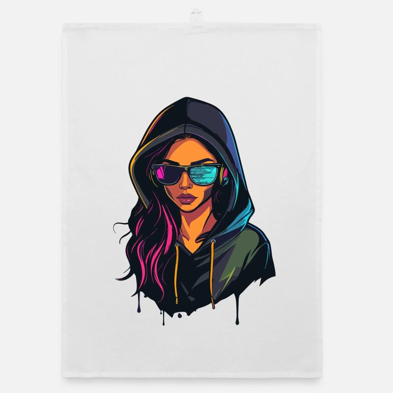 Hacker Programmer Developer Woman Portrait Organic dish towel