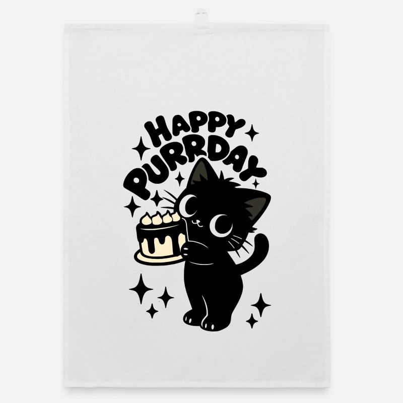 Kuchenklau Katze | Süßes Geburtstag Katzen Motiv - Organic Geschirrtuch - Weiß
