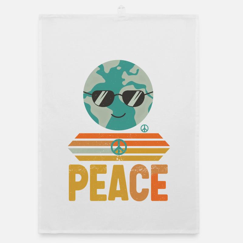 Erde mit Peace-Sonnenbrille Retro - Organic Geschirrtuch - Weiß