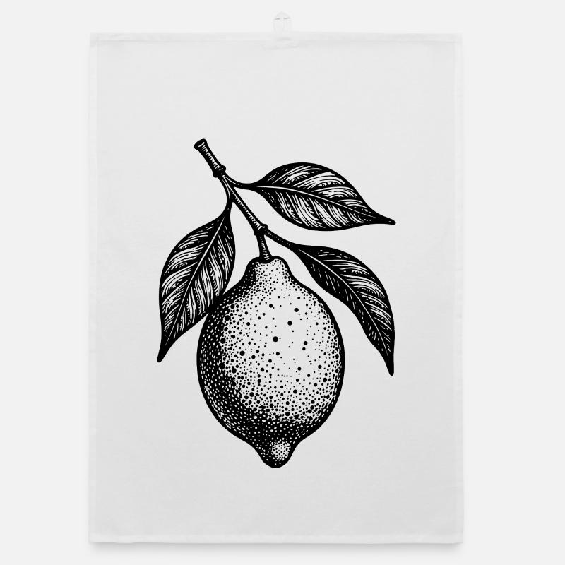 Illustration lemon hanging stippled texture - Organic dish towel - white