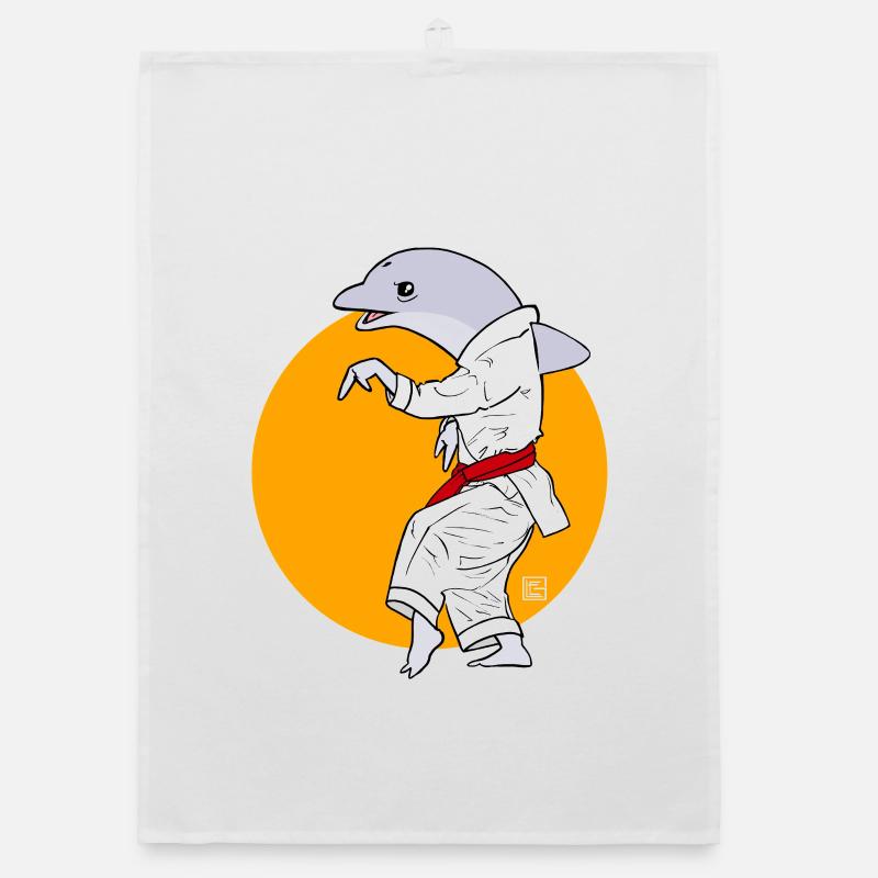 Karate-Delfin im Kimono - Organic Geschirrtuch - Weiß