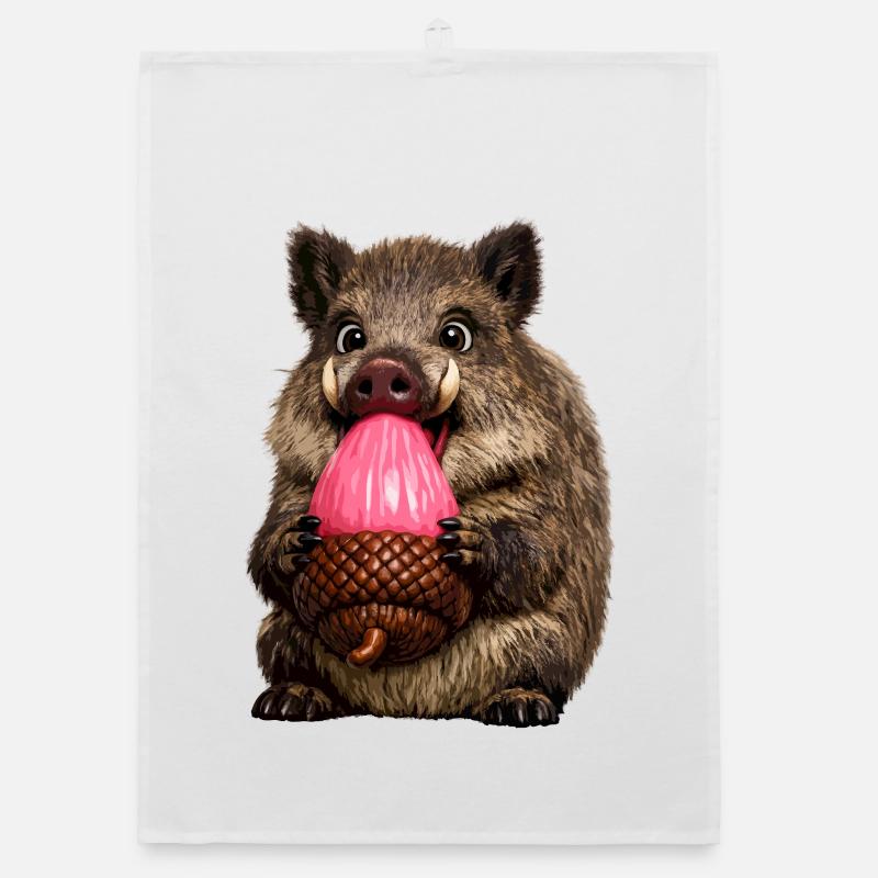 Wildschwein mit rosa Eichel Organic Geschirrtuch