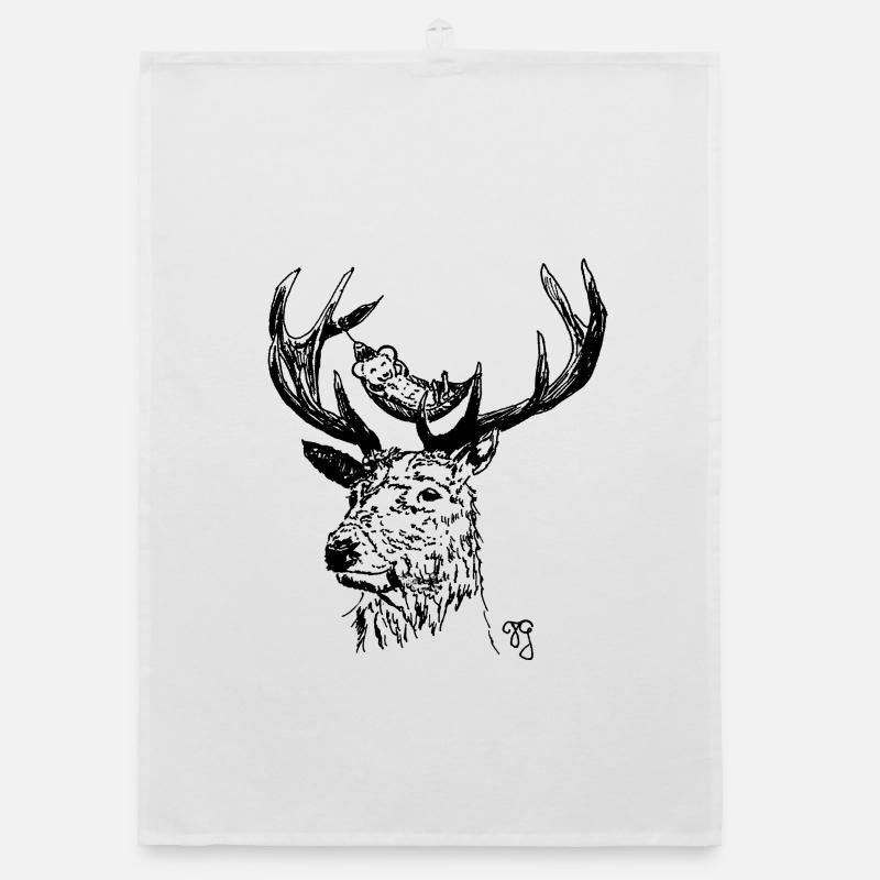 Cerf et souris - Torchon bio - blanc