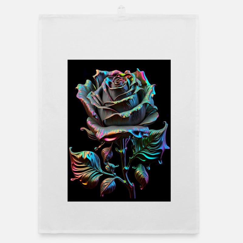 Regenbogenrose Metallisch - Organic Geschirrtuch - Weiß