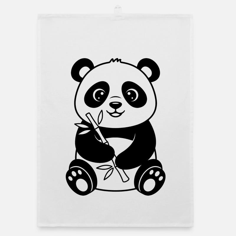 Panda with Bamboo – Black and White Drawing Organic dish towel