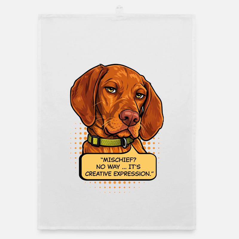 Funny Vizsla Mischief Dog – Creative Expression Organic dish towel
