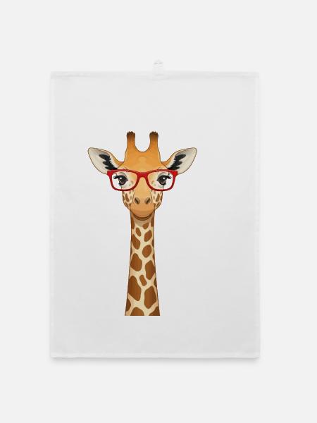 Funny Giraffe with Red Glasses T-Shirt Cute Animal - Organic dish towel - white - Front