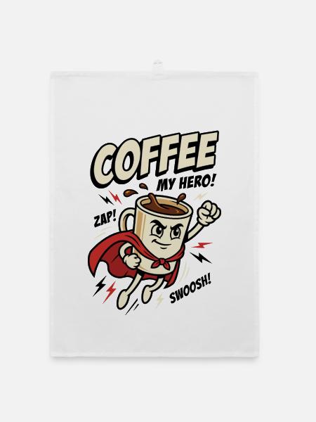 Kaffee-Superheld – Coffee My Hero - Organic Geschirrtuch - Weiß - Vorne