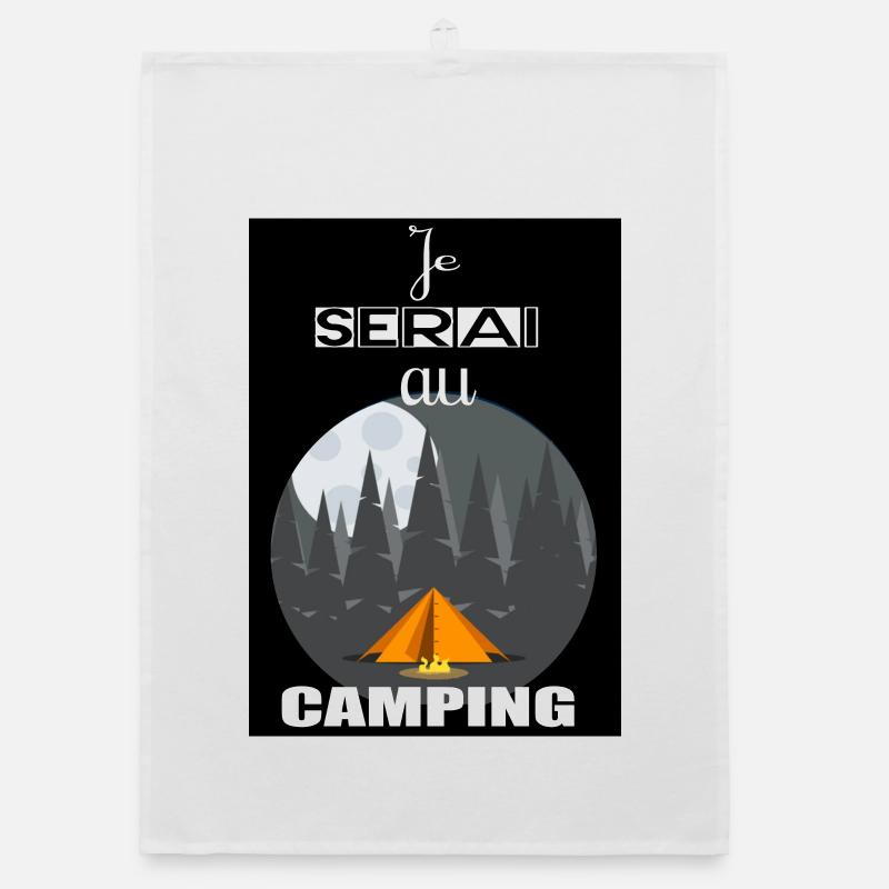 Camping nocturne en forêt - Torchon bio - blanc