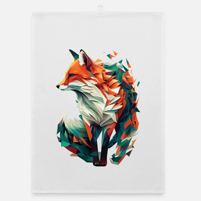 Fuchs Artwork Polygon Origami Orange Grün Edel Organic Geschirrtuch