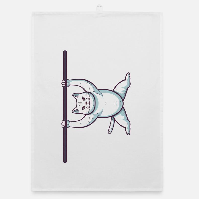 White Comic Cat in Iron X - Organic dish towel - white