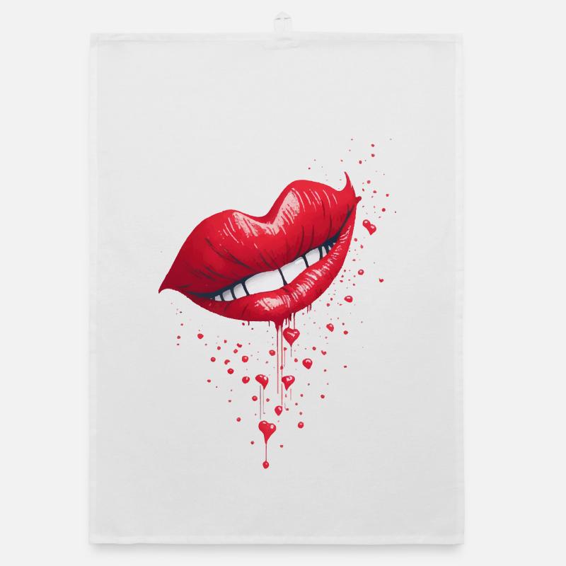 Lip Red: Heart Drop Design Organic dish towel
