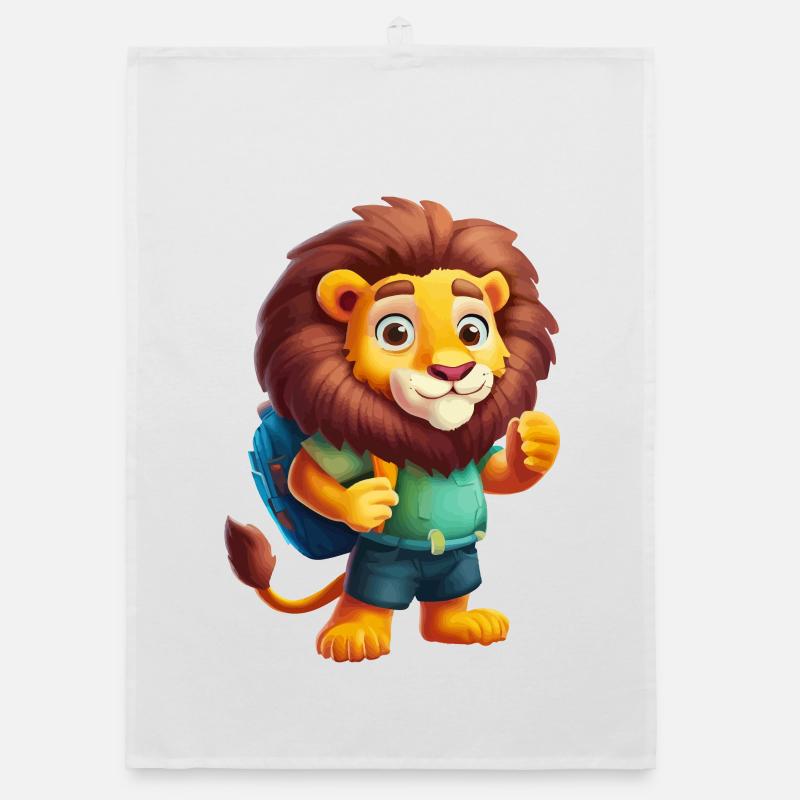 Adventurous Lion Backpacker Illustration Organic dish towel