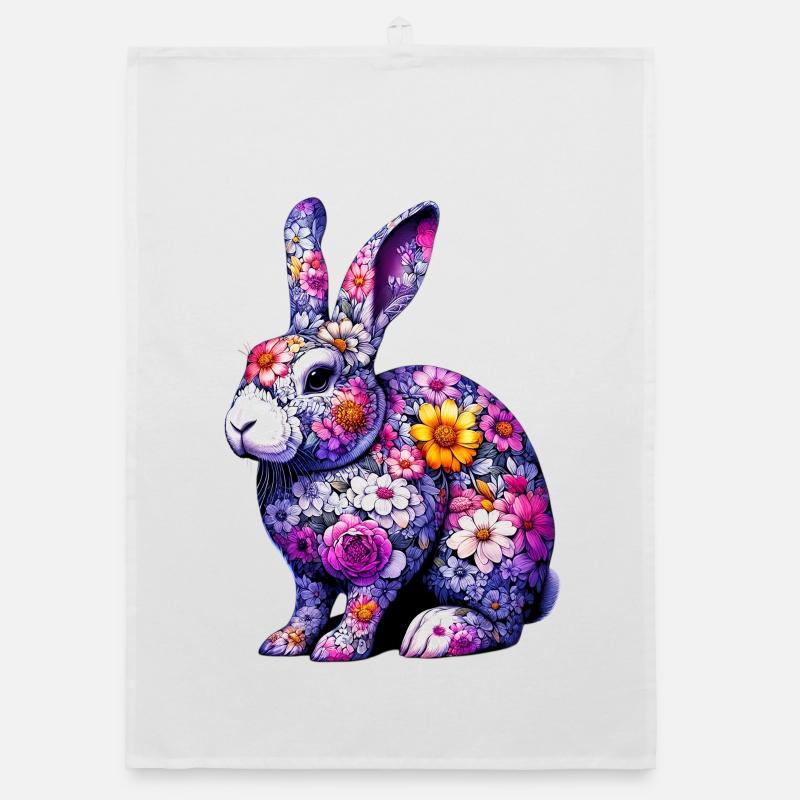 Lapin décoré de fleurs Torchon bio