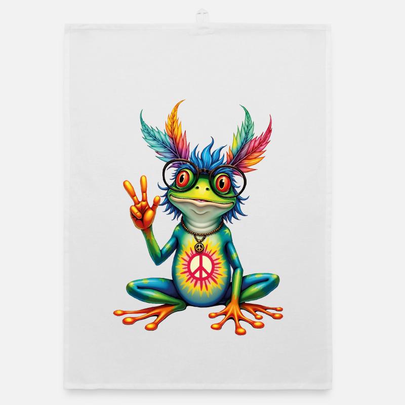 Peaceful Hippie Frog Organic dish towel
