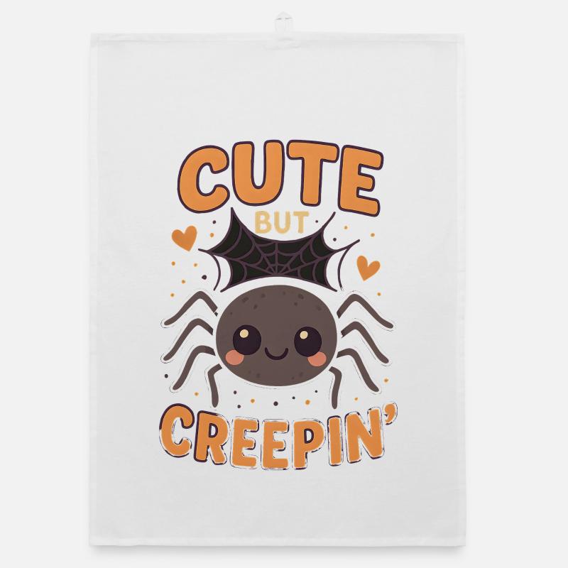 Cute Creepin Spider with Web, Halloween  Organic dish towel