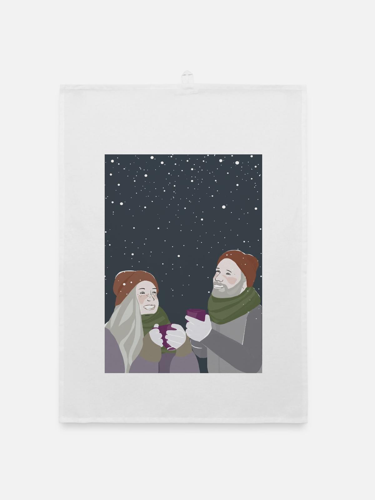 Freunde im Schnee - Organic Geschirrtuch - Weiß - Vorne