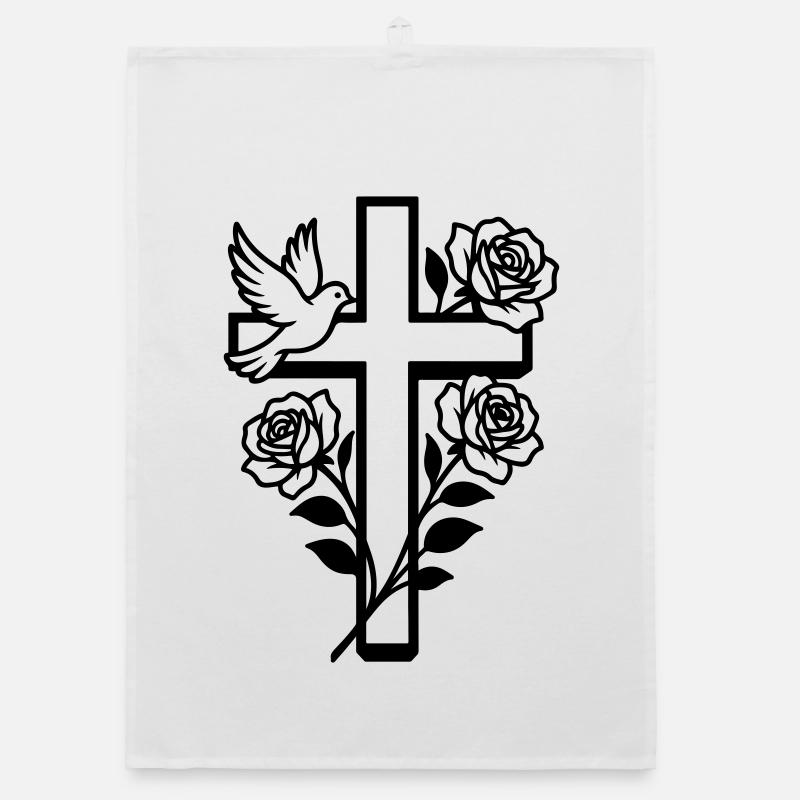 Colombe croix chrétienne Torchon bio