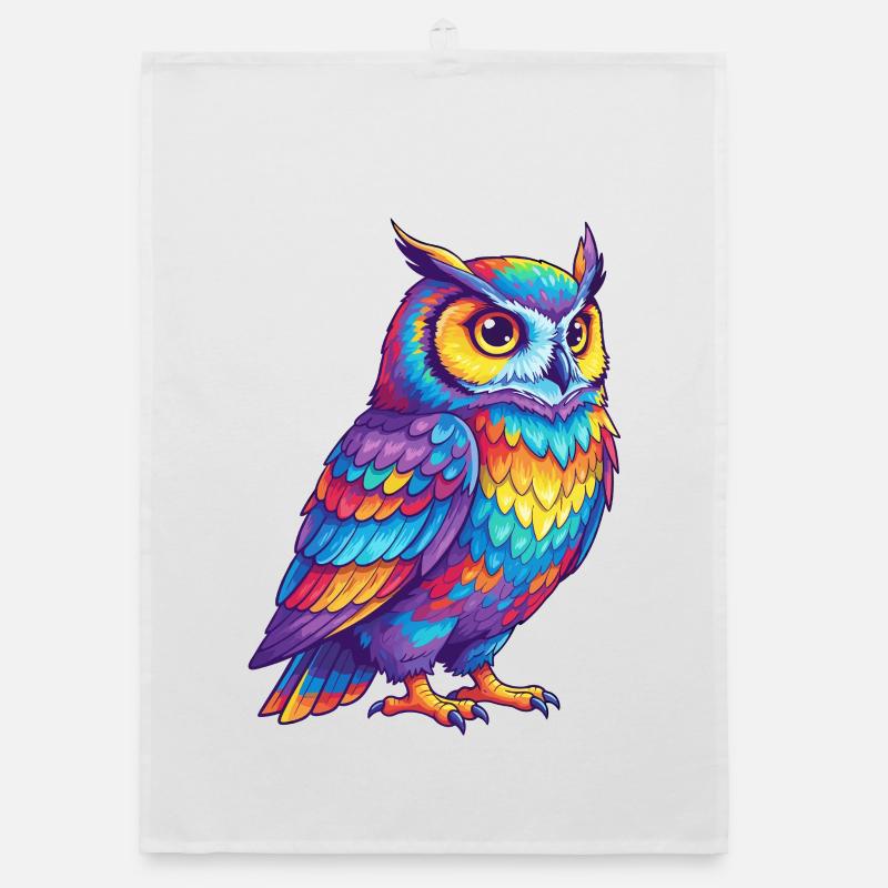 Aquarelle Pop Art Arc-en-ciel Chouette Colorée Torchon bio
