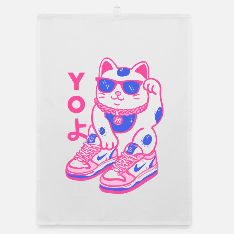 Neon Maneki Sneaker Cat Organic dish towel