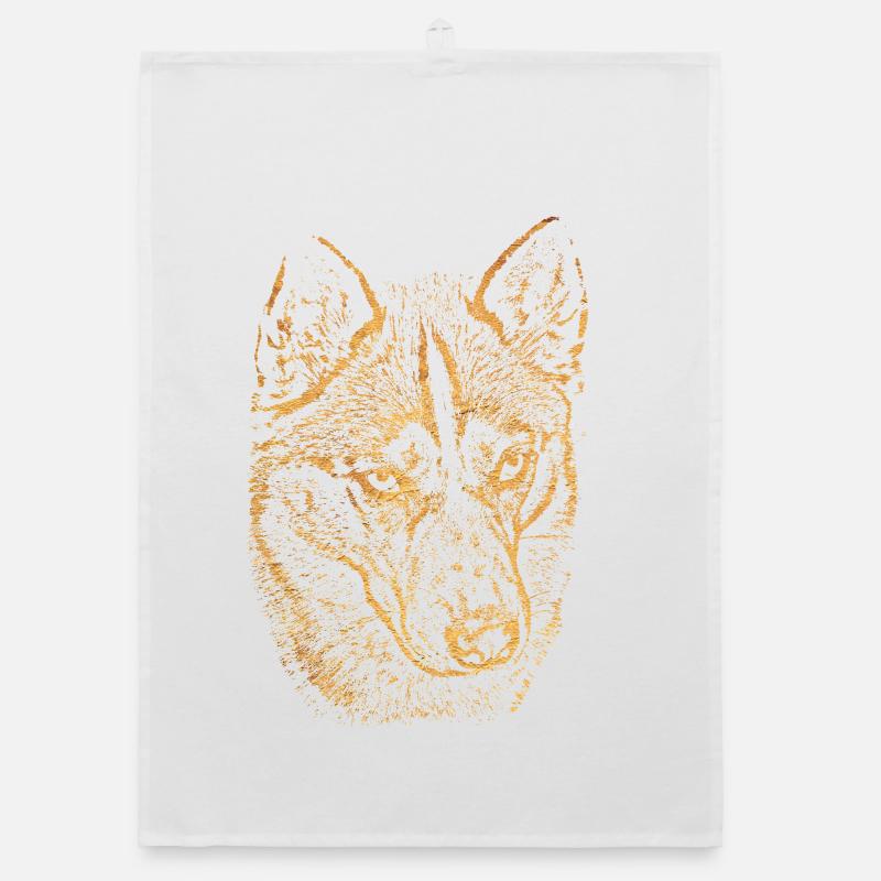 Silhouette Husky à tête de loup dorée Torchon bio