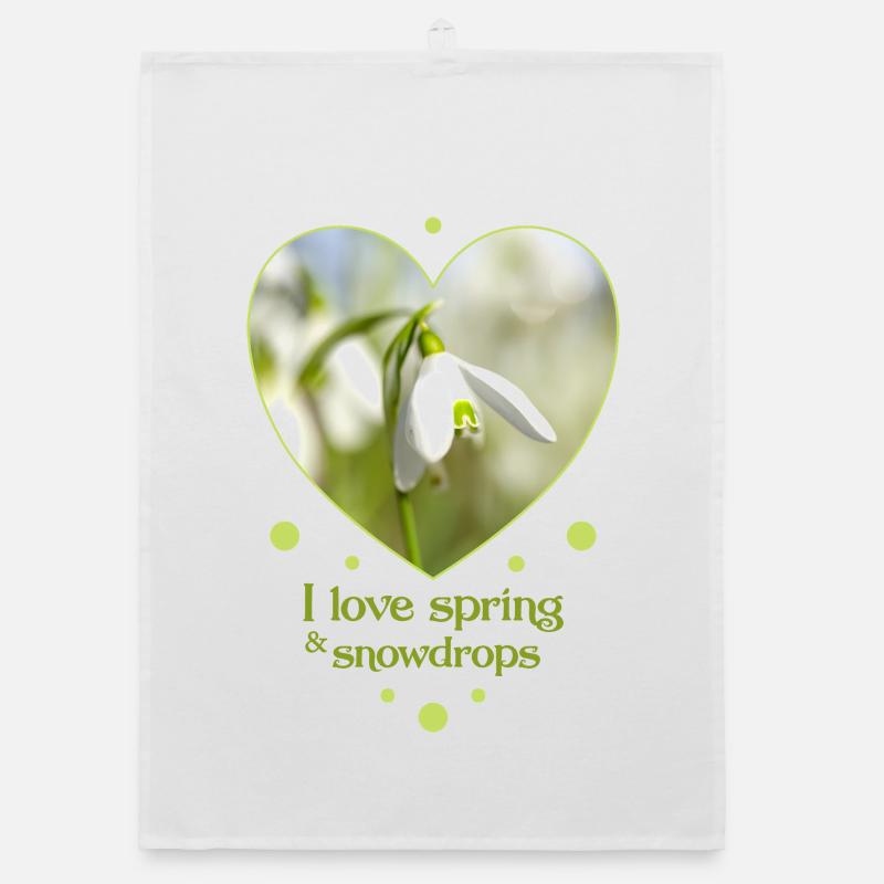 Herzdesign Schneeglöckchen Frühling i love spring - Organic Geschirrtuch - Weiß