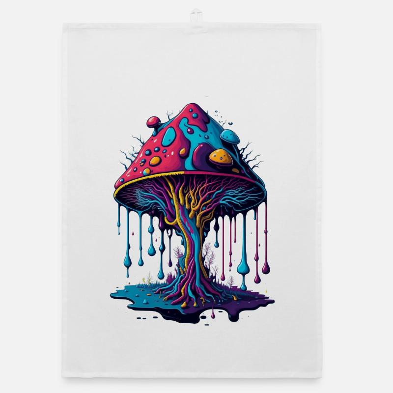 Psychedelischer Leuchtpilz Wald Organic Geschirrtuch