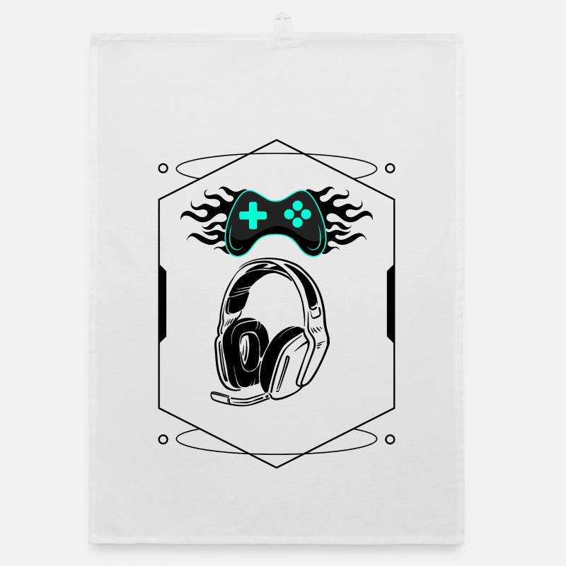 Futuristic Flaming Controller & Gaming Headset Organic dish towel
