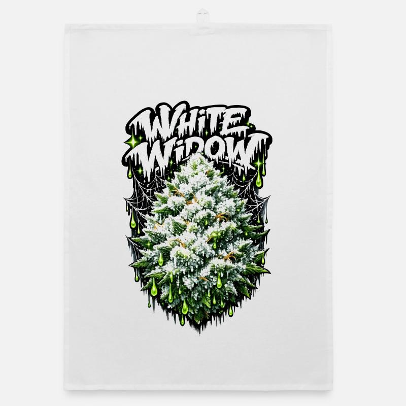 White Widow Cannabis Graffiti Print Organic dish towel