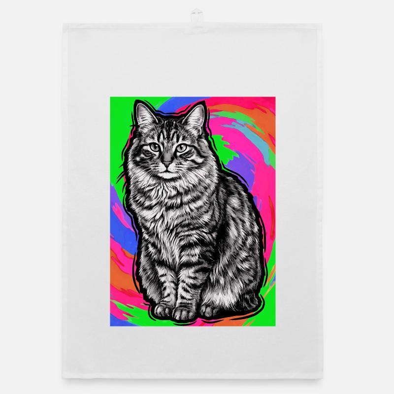 Katze - Organic Geschirrtuch - Weiß