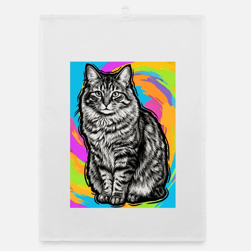 Katze - Organic Geschirrtuch - Weiß