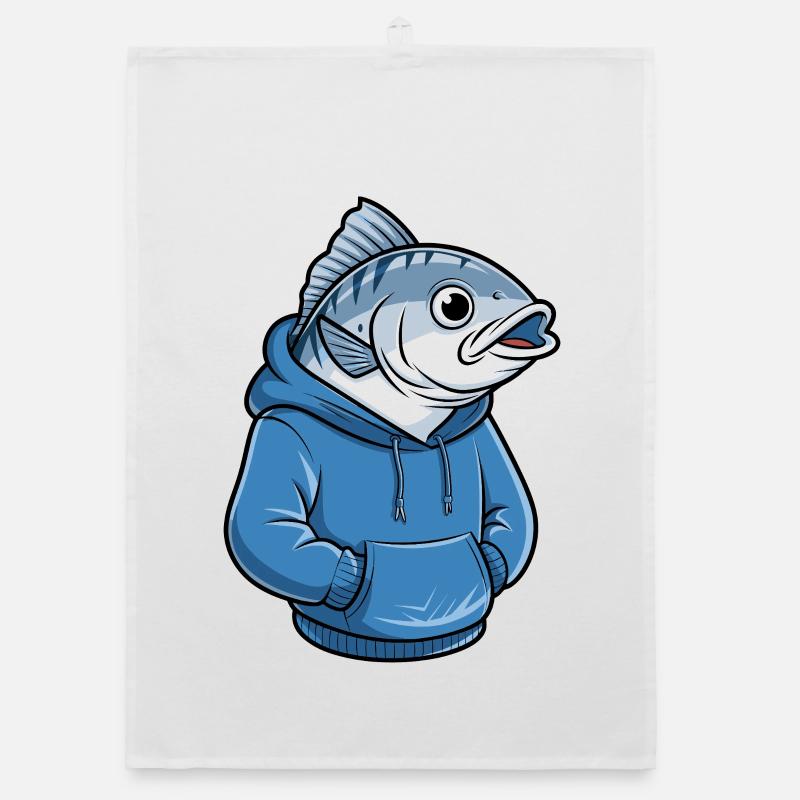 Dessin animé drôle de poisson-pêcheur avec un sweat à capuche Torchon bio