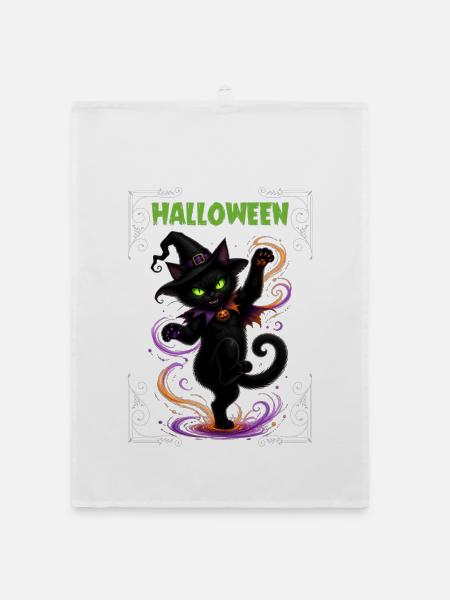 Halloween black cat dancing - Organic Geschirrtuch - Weiß - Vorne