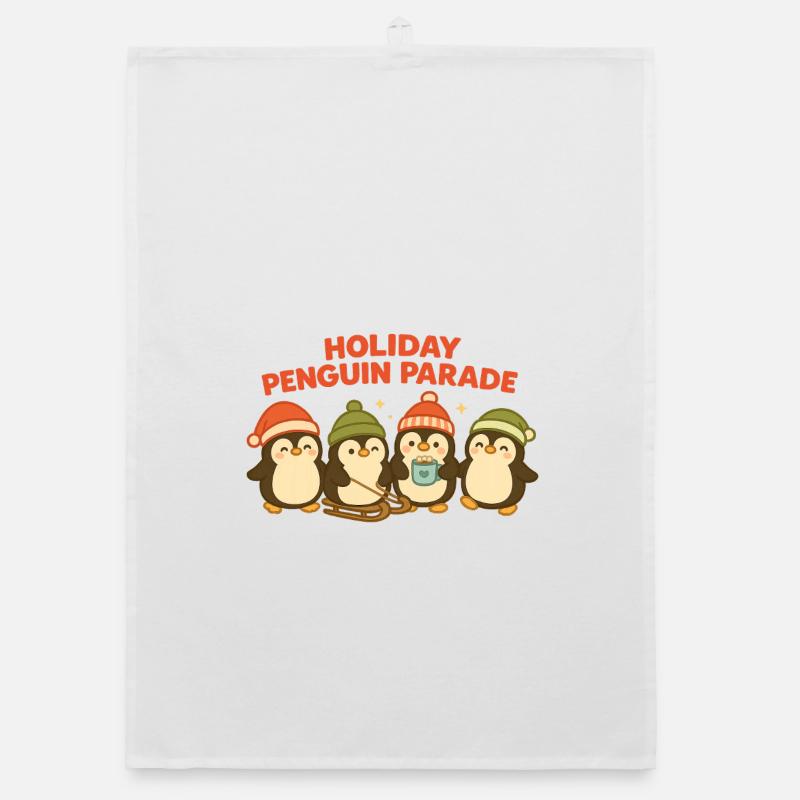 Frohe Pinguin Parade - Organic Geschirrtuch - Weiß