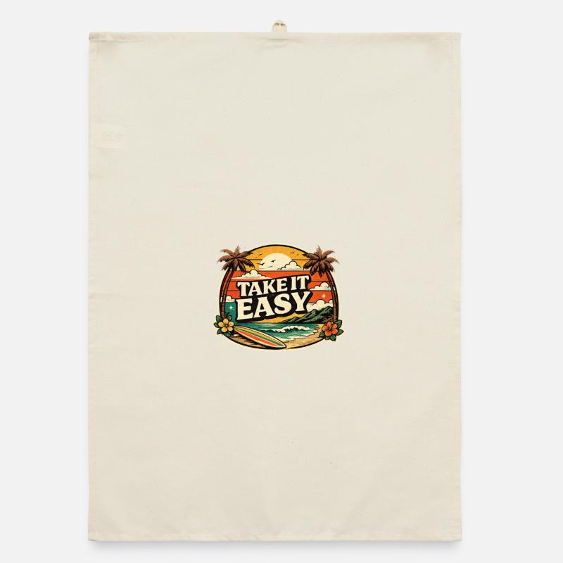 Take It Calm – Design rétro vintage Sunset Beach Torchon bio