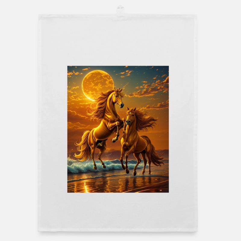 Sabots de clair de lune sur la mer du soir - Torchon bio - blanc